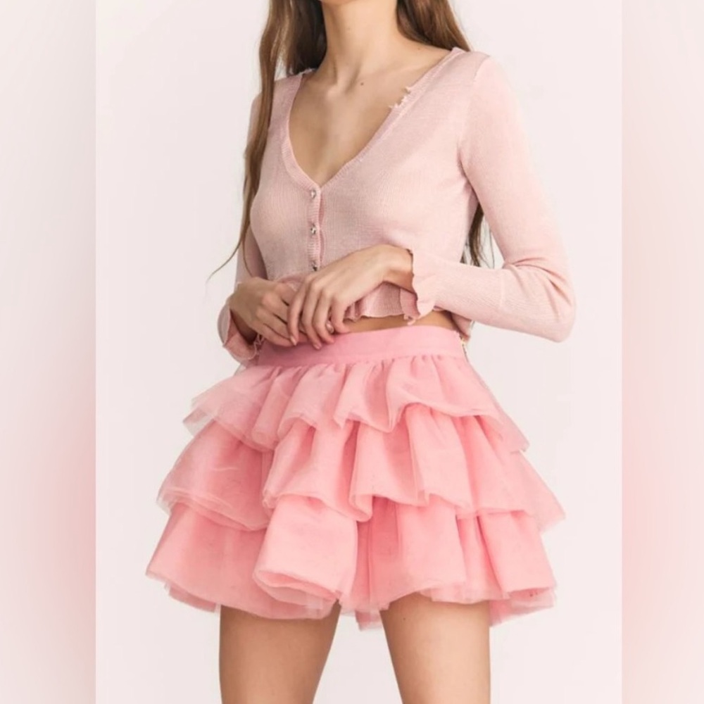 LOVESHACKFANCY pink tulle mini skirt!